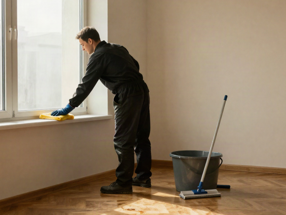 Besenreine Endreinigung einer leeren Wohnung mit frisch gewischtem Parkettboden